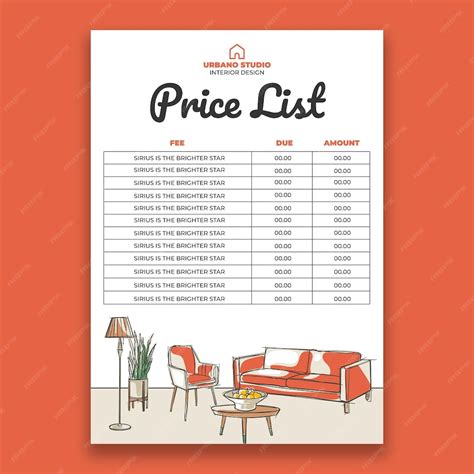 Free Vector | Interior design price list