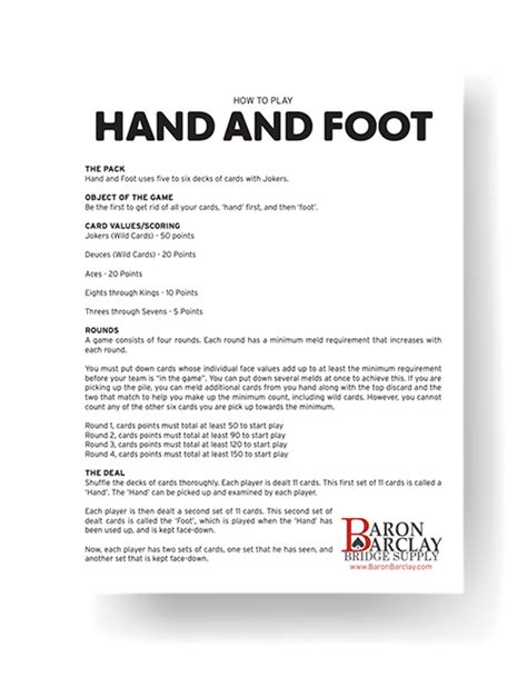 Printable Hand And Foot Rules