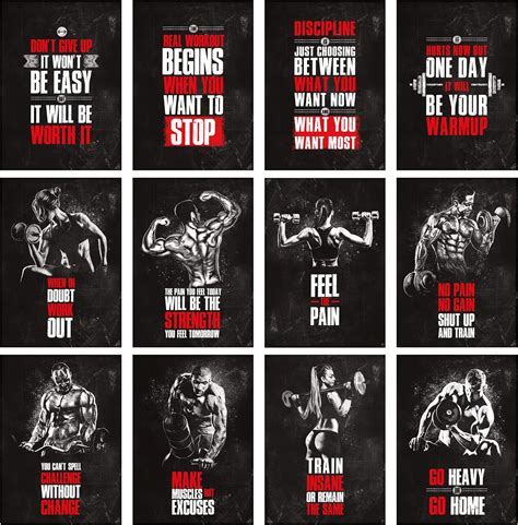 GREAT ART® Motivationsposter Set 59,4 x 42 cm – 12 Poster Format A2 Wandposter Fitnessposter für ...