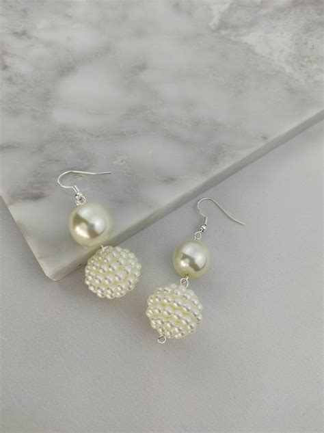 White Pearl Earrings Large Pearl Earrings Dainty White Pearl | Etsy