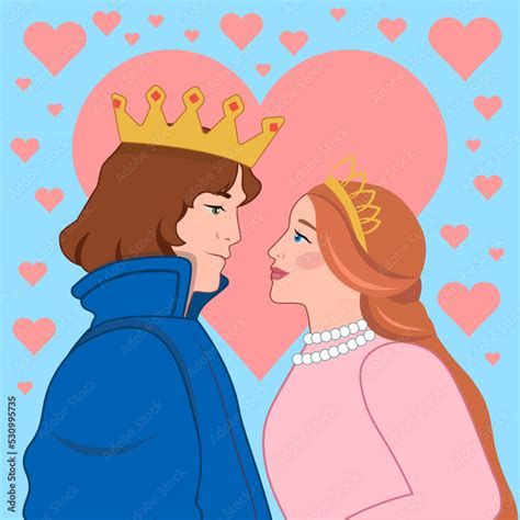 Prince and Princess vector illustration. Fairytale couple in love ...