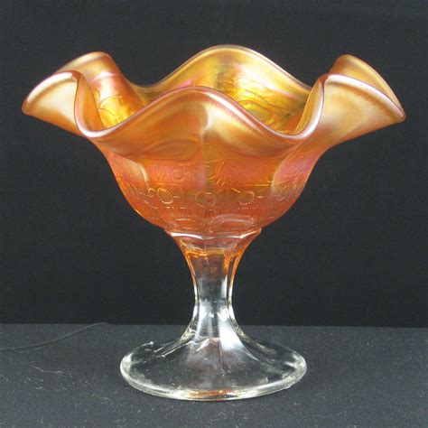 Antique Fenton Marigold Captive Rose Carnival Glass Compote – Carnival ...