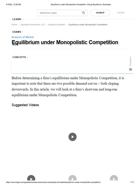 Equilibrium Under Monopolistic Competition - Group Equilibrium ...