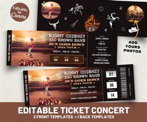 Editable Kenny Chesney Concert Ticket, Kenny Chesney Ticket, Zach Brown ...