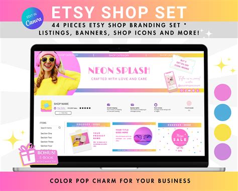 Etsy Shop Template Set, Etsy Shop Bundle, Colorful Etsy Branding Kit, Color Pop Etsy Templates ...