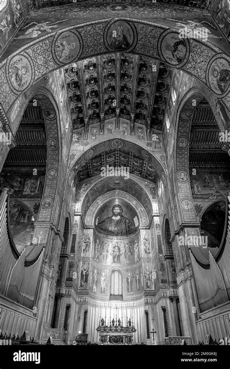 The Interior Of Monreale Cathedral, Palermo, Sicily, Italy Stock Photo ...