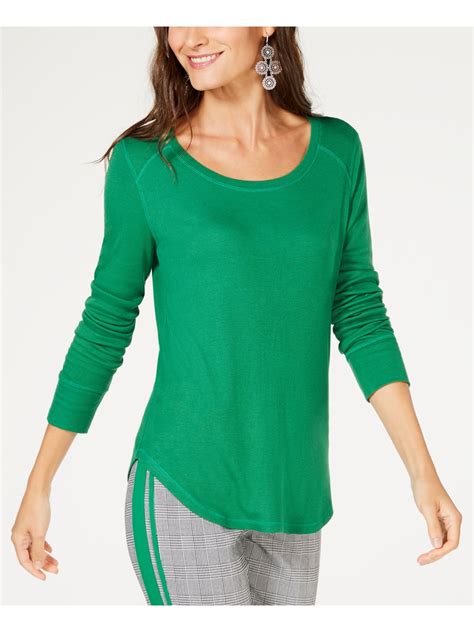 INC - INC Womens Green Ribbed Long Sleeve Scoop Neck T-Shirt Top Size ...