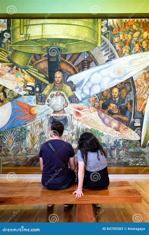 Visitors Admiring the Murals by Diego Rivera at the Palacio De Bellas ...