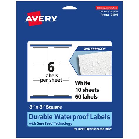 Avery Durable Waterproof Square Labels with Sure Feed, Print to the ...