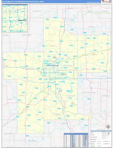 Oklahoma City, OK Metro Area Wall Map Basic Style by MarketMAPS - MapSales