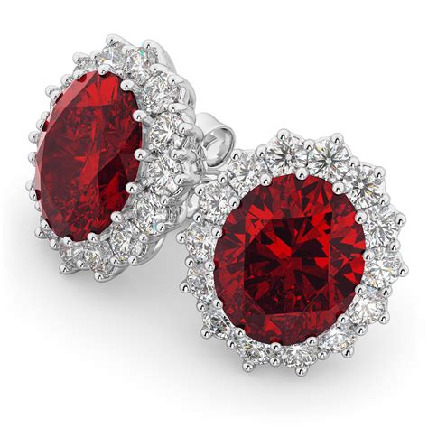 Oval Ruby and Diamond Earrings 14k White Gold (10.80ctw) - AD1505