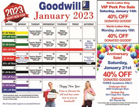 Michiana Goodwill 2023 Sales Calendar - Printable Word Searches