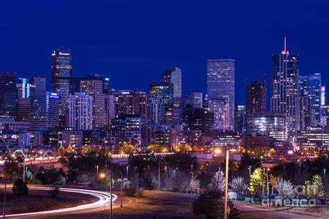 Denver Skyline At Night - Colorado Photograph by Gary Whitton