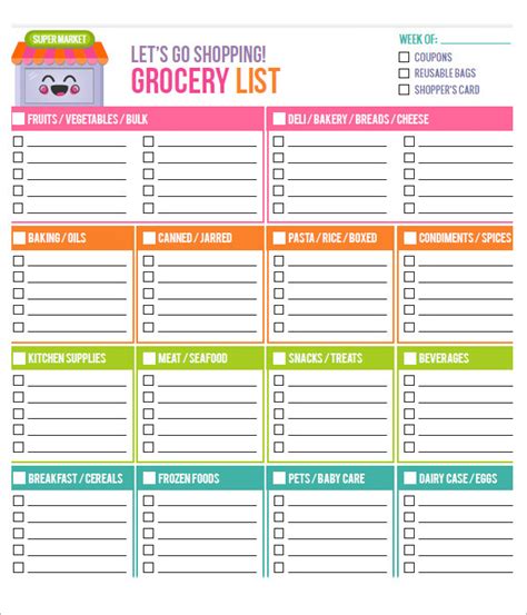 10 Free Printable Grocery List Templates | Sample Templates