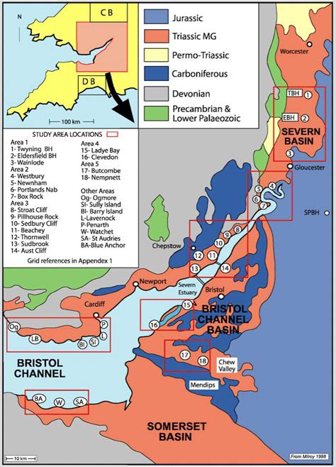 1. Geological map of the Bristol Channel and Severn Basin showing the ...