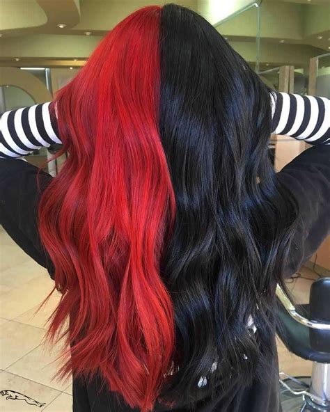 10 Popular Red And Black Hair Colour Combinations #redhairs | Split dyed hair, Hair color for ...