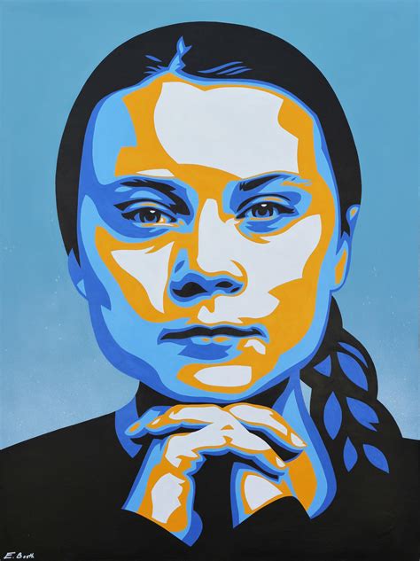 Ed Booth - Greta Thunberg “Greta” Blue, Yellow, and Black Abstract Contemporary Portrait For ...