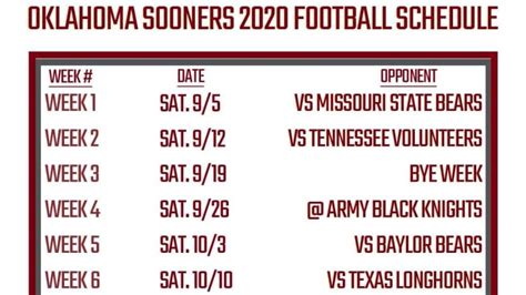 Printable Oklahoma Football Schedule 2020