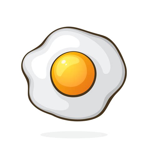 Cartoon illustration. One fried egg. Symbol of healthy food for breakfast. Graphic design with ...