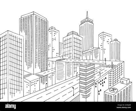 City graphic black white cityscape skyline sketch illustration vector ...