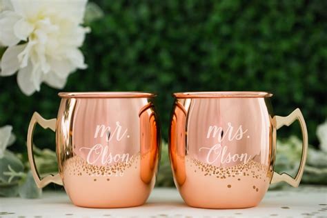 Personalized Moscow Mule Copper Mugs Wedding Gift set of TWO Engraved Round Custom Copper Mug ...