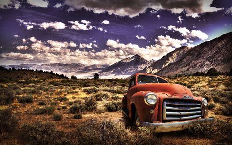 landscape, Nature, HDR, Mountains, Sky, Car, Vehicle, Clouds, Old car Wallpapers HD / Desktop ...