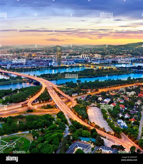 Cityscape of Vienna with the Danube River Stock Photo - Alamy