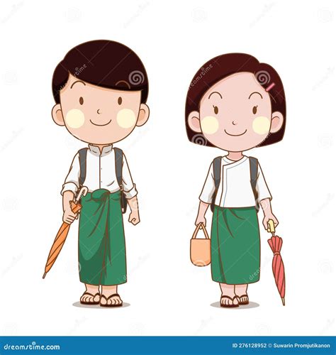 Myanmar Students Going To School. Stock Vector - Illustration of yangon ...