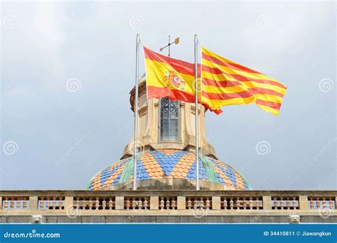 Flag of Spain and Catalonia, Barcelona, Spain Stock Image - Image of parliament, europe: 34410811