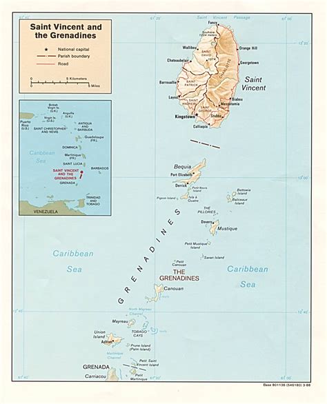 Saint Vincent and the Grenadines Shaded Relief Map