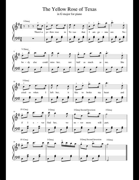 The Yellow Rose of Texas sheet music for Piano download free in PDF or MIDI