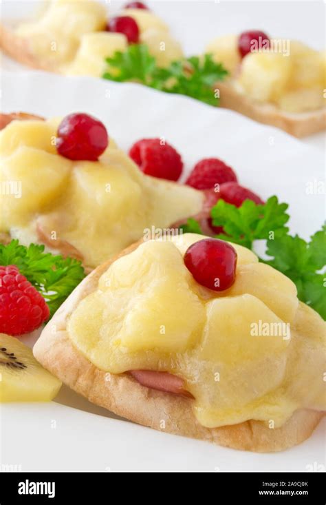 Baked toast with cheese and bacon Stock Photo - Alamy