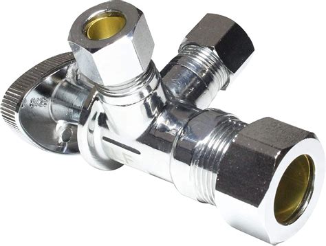 Dual Compression Outlet Angle Stop Valve, Plumbing Fitting, Quarter Turn, Single Handle ...