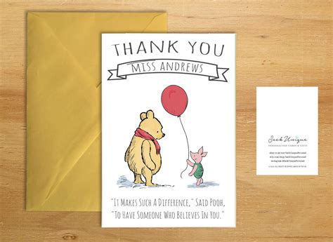 Personalised Thank You Teacher Winnie Piglet Pooh Card School Nursery Reception Sketch Black ...