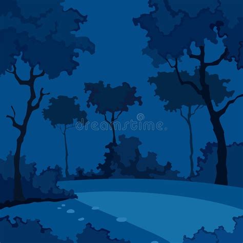 Cartoon Night Background of Forest with Deciduous Trees Stock Vector - Illustration of horror ...