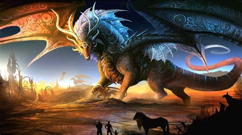 Brown dragon wallpaper, dragon, horse, men, fantasy art HD wallpaper ...