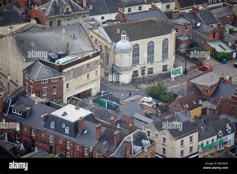 An aerial view of the town of Stroud in Gloucestershire UK including ...