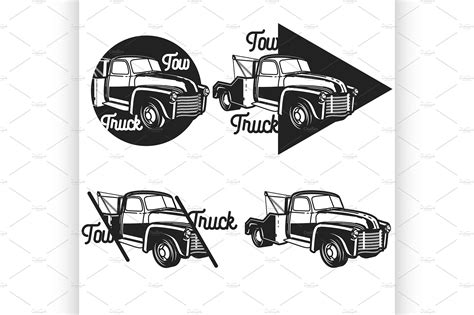 Vintage car tow truck emblems | Pre-Designed Illustrator Graphics ~ Creative Market