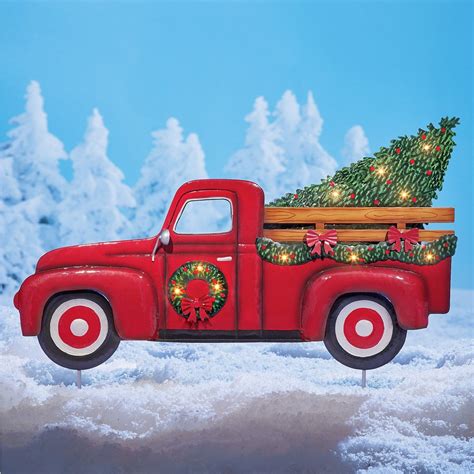 Vintage Red Truck w/ Tree Outdoor Christmas Decor | Collections Etc.