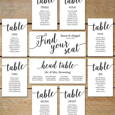 Printable Seating Chart Wedding, Seating Chart Cards // Editable ...