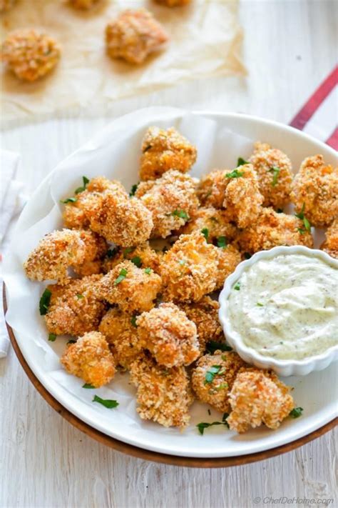 Baked Popcorn Chicken with Creamy Garlic Parmesan Dip Recipe ...