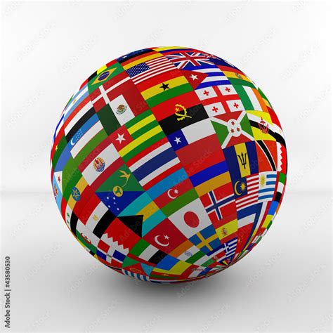 Flag Globe with different country flags Stock Illustration | Adobe Stock