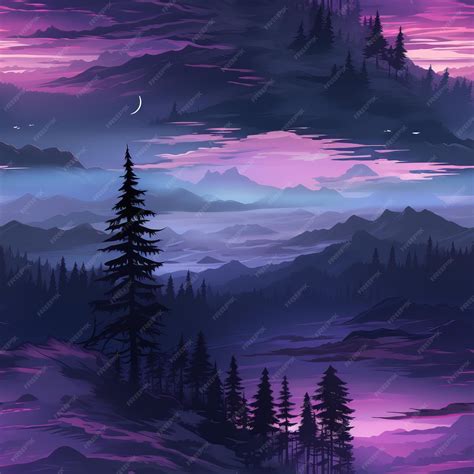 Premium AI Image | a purple sky with trees and mountains in the background