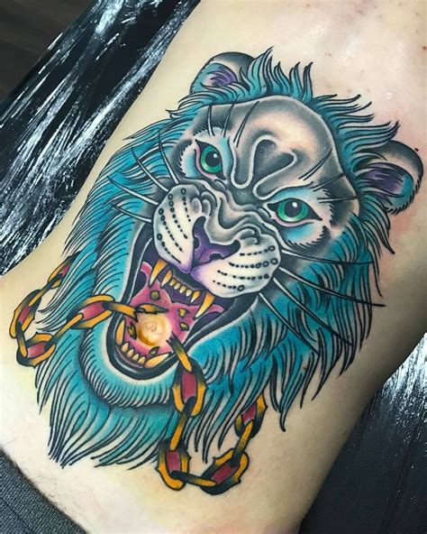 Blue Lion by @dickie_williams at Casa Diablo Tattoo in Portsmouth England. #bluelion #lion # ...