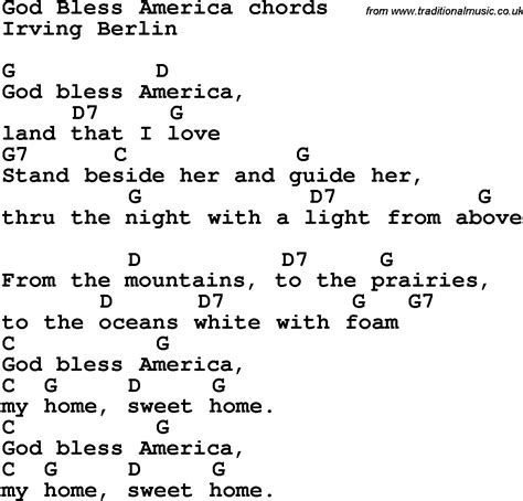 Song lyrics with guitar chords for God Bless America - Irving Berlin