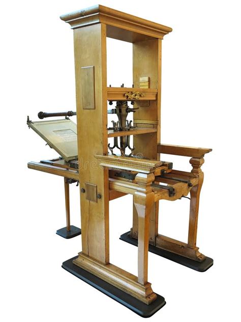 Vintage Old Letterpress Printing Manual Machine Isolated on Whit Stock Image - Image of craft ...