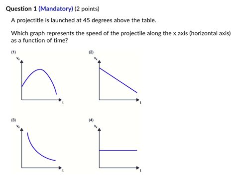 question 1 mandatory 2 points a projectitle is launched at 45 degrees above the table which ...