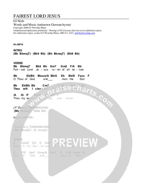 Fairest Lord Jesus Chords PDF (G3 Kids) - PraiseCharts