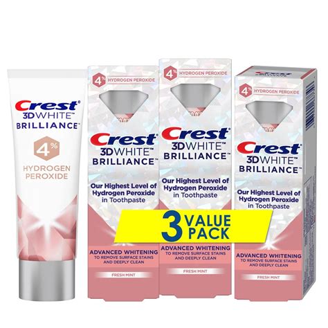 Amazon.com: Crest 3D White Brilliance Hydrogen Peroxide Toothpaste with Fluoride,3 Ounce (Pack ...