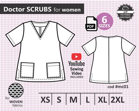 NURSE SCRUBS - Tunic / PDF Sewing Pattern for Women & Youtube Sewing Video: Xs to Xxl / Pattern ...